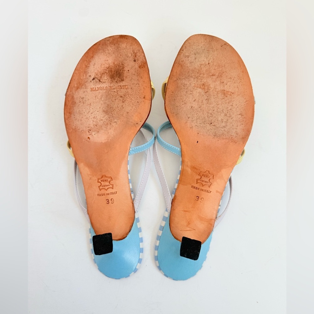 Manolo Blahnik Pastel Striped Kitten Heel Sandals Strappy Thong sandals EU 39 - Picture 7 of 9